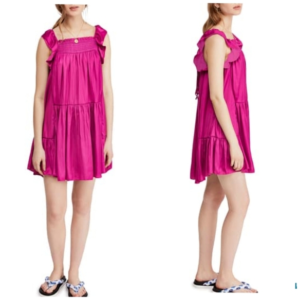 LAST 1❗FREE PEOPLE Want Your Love Hot Magenta Slip Dress - Picture 2 of 11